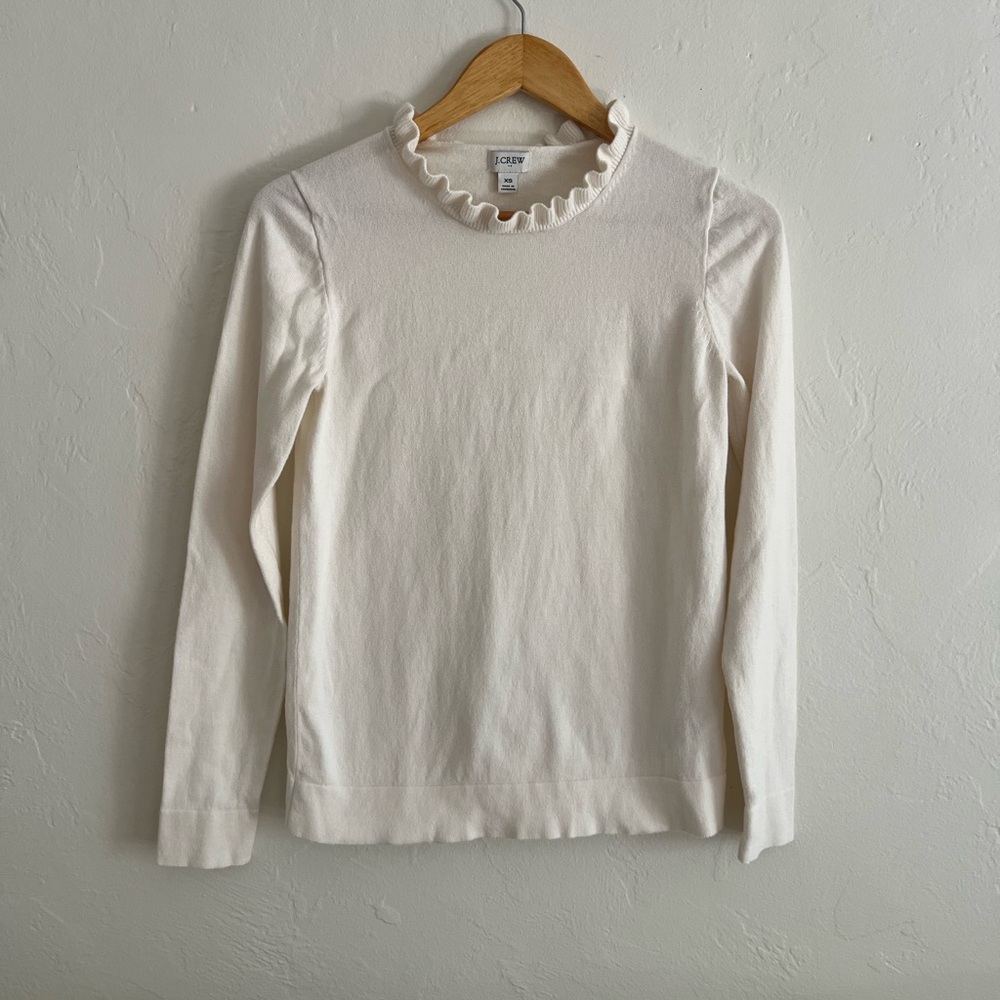 J. Crew White Sweater with Ruffle Collar - XS